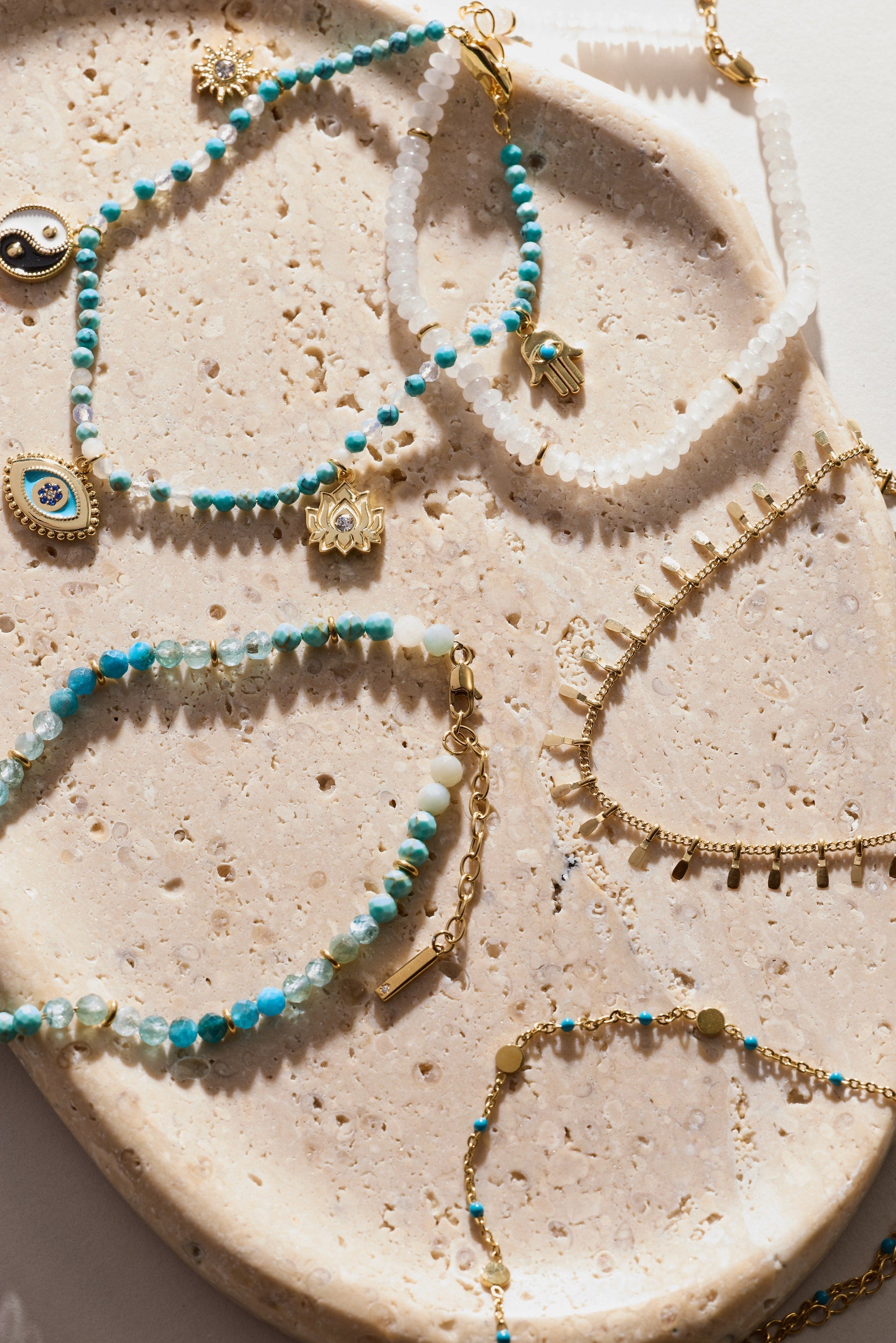 Turquoise Enameled Coin Station Anklet in Gold Plated Finish