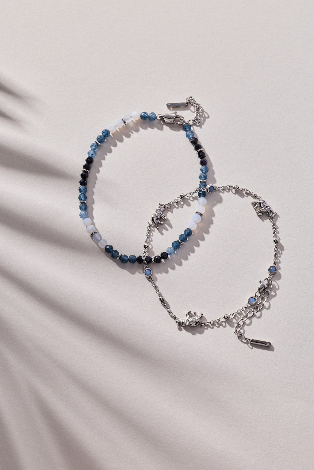 Elephant Inline Charm Anklet in Silver with Blue Opal Accents