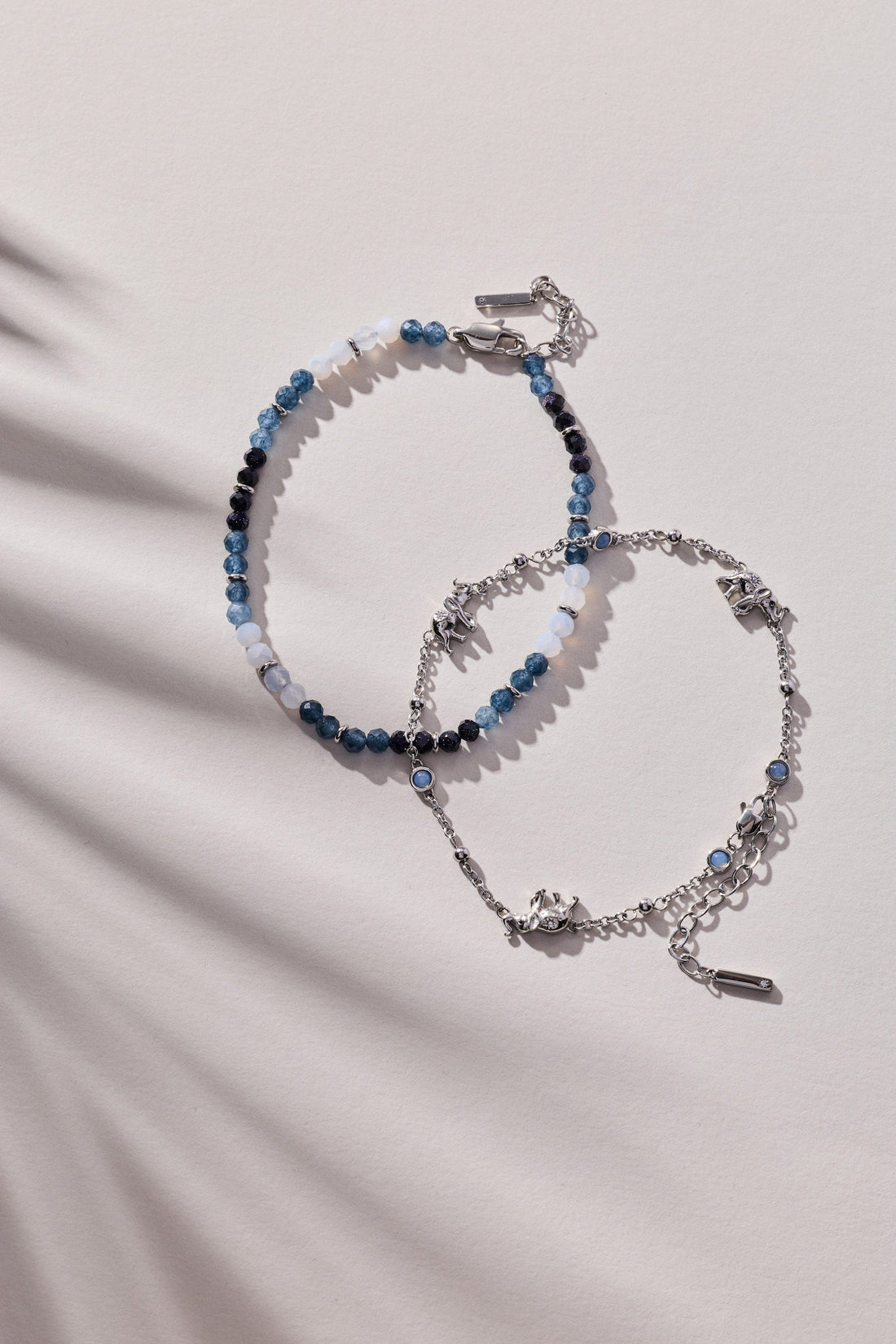 Elephant Inline Charm Anklet in Silver with Blue Opal Accents
