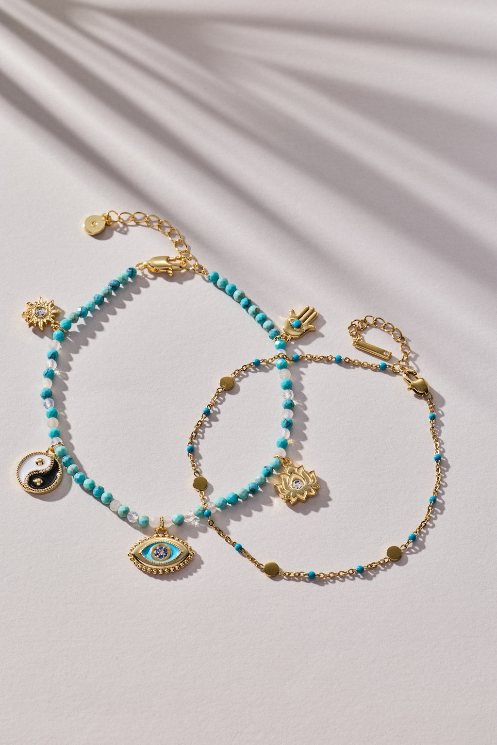 Turquoise Enameled Coin Station Anklet in Gold Plated Finish