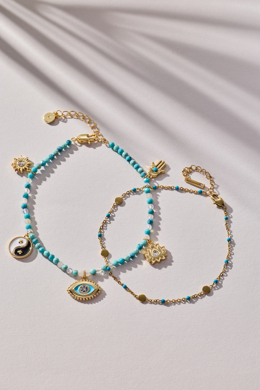 Healing Stone Charm Anklet with Turquoise Beads and Spiritual Charms