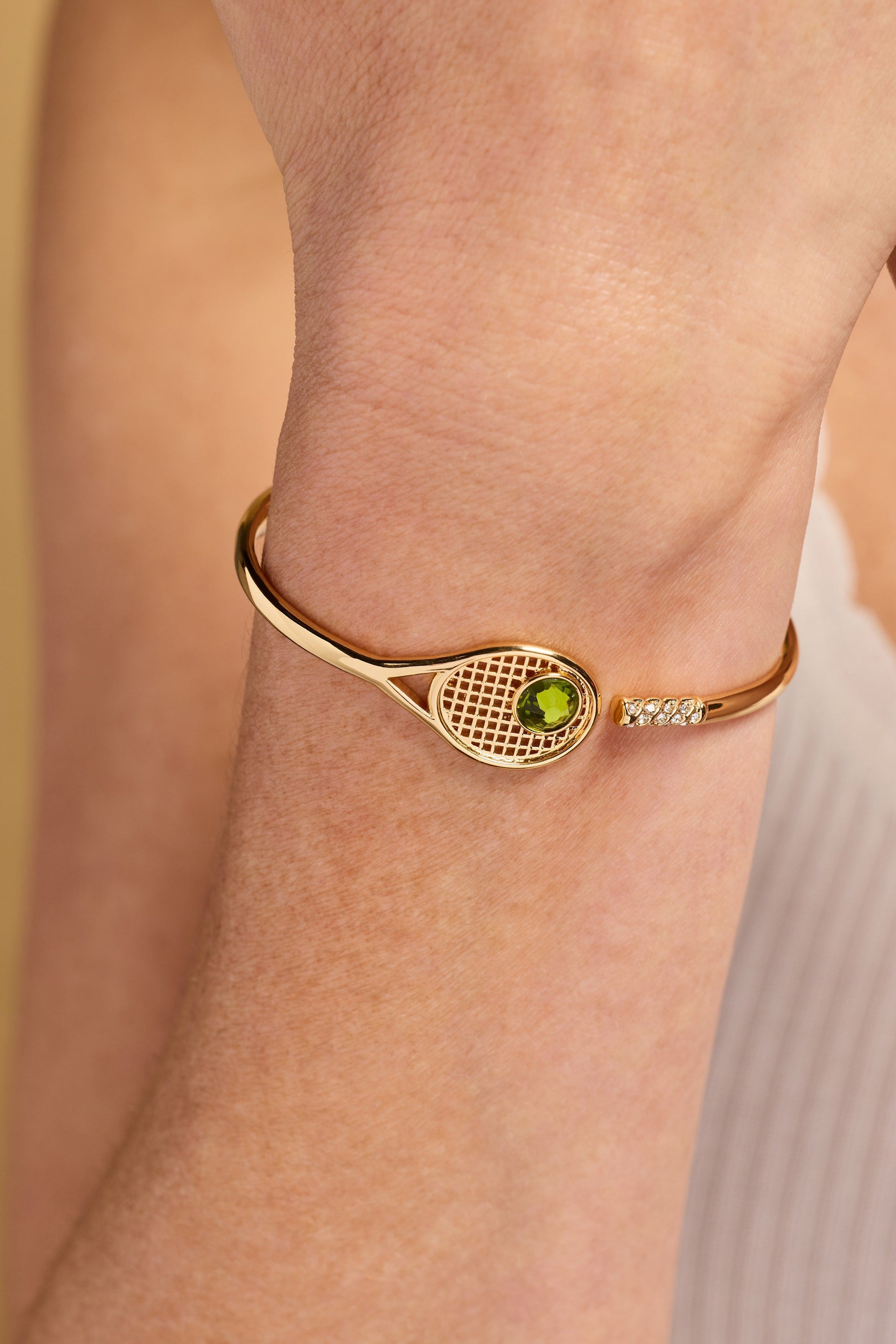 Tennis Racket Hinge Cuff Bracelet with Peridot and Crystals