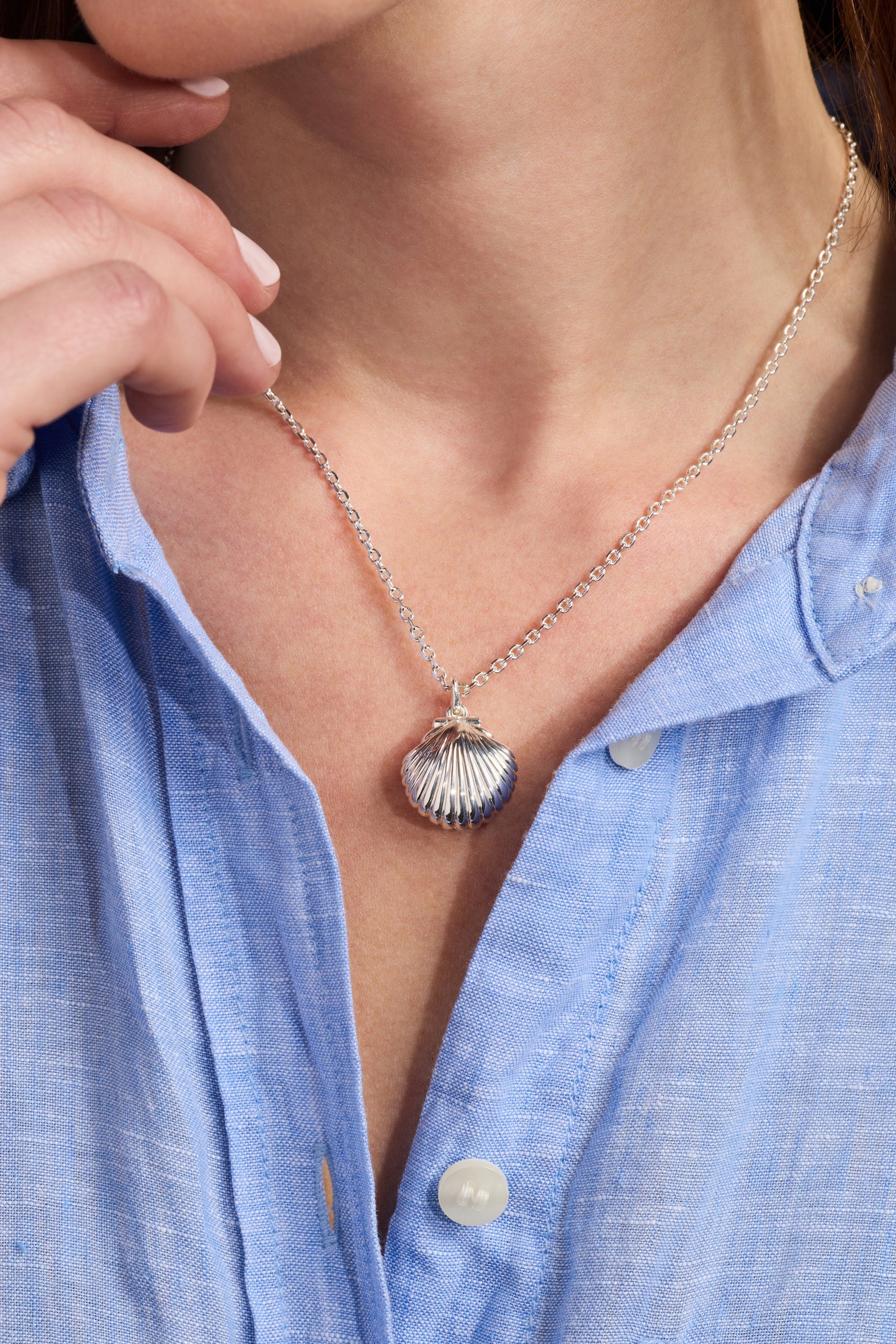 Seashell Locket Pendant with Pearl Accent and Hidden Message