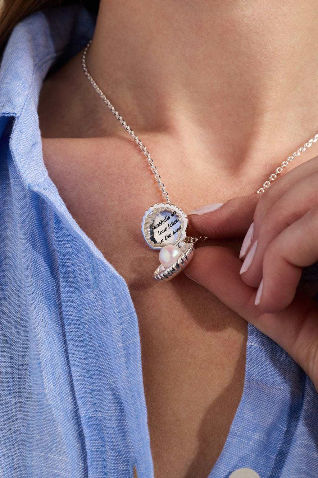 Seashell Locket Pendant with Pearl Accent and Hidden Message
