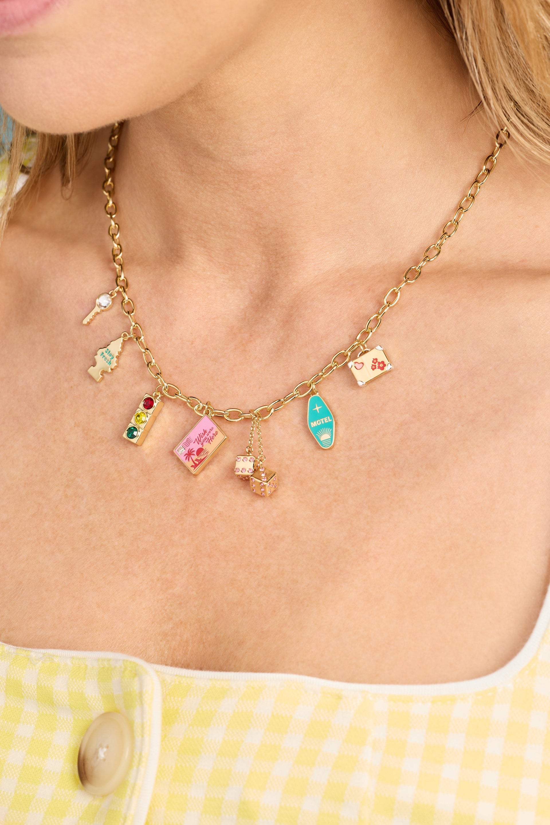 Road Trip Multi-Charm Necklace with Colorful Enamel and Crystals