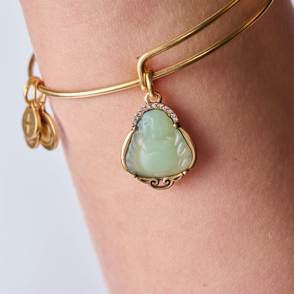 Buddha Charm Bangle with Jade-Style Stone Path of Symbols
