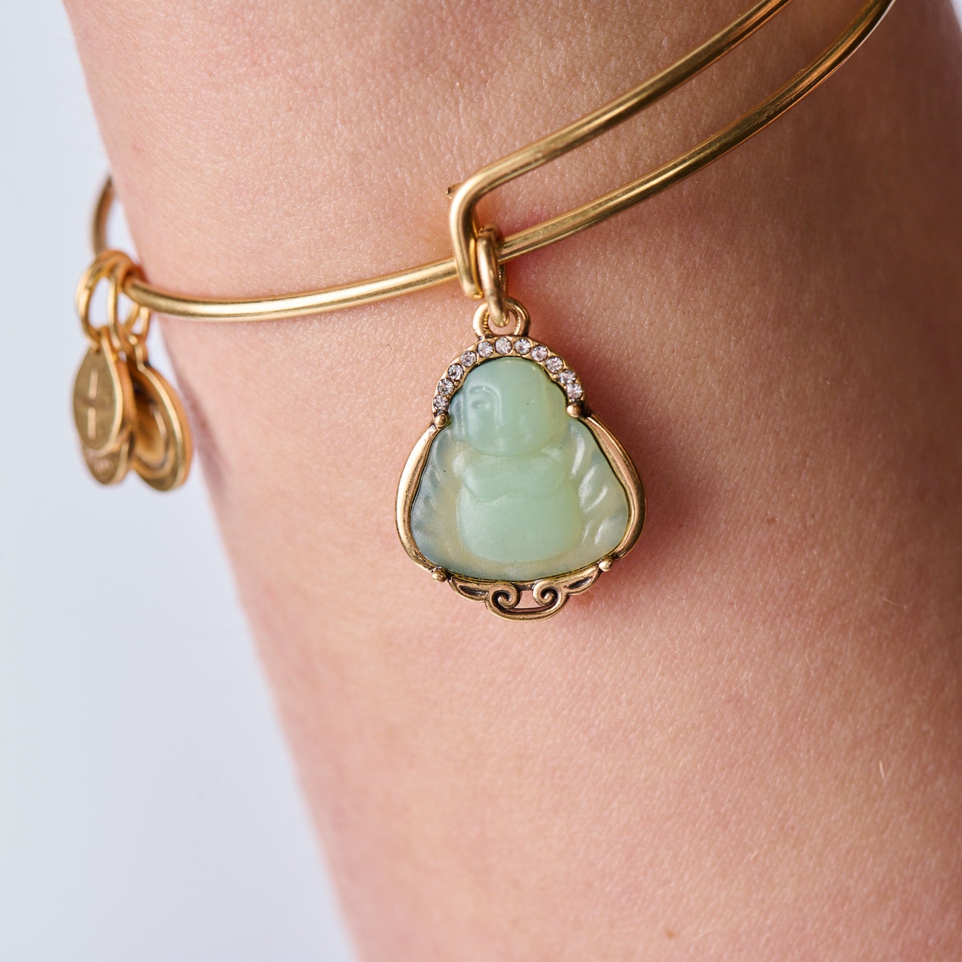 Buddha Charm Bangle with Jade-Style Stone Path of Symbols