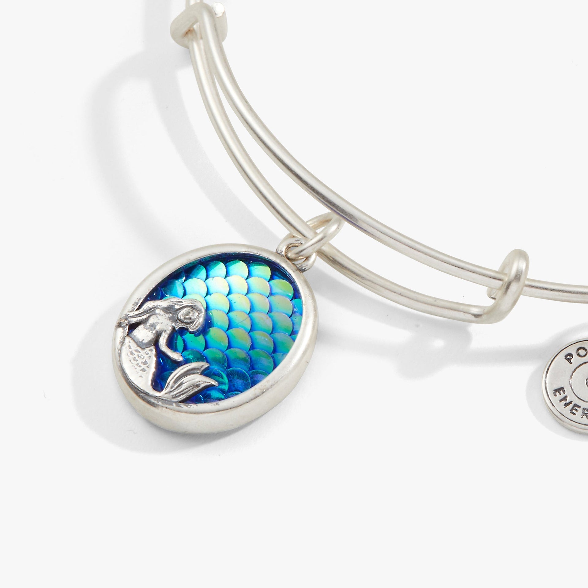 Iridescent Mermaid Charm Bangle in Antiqued Silver