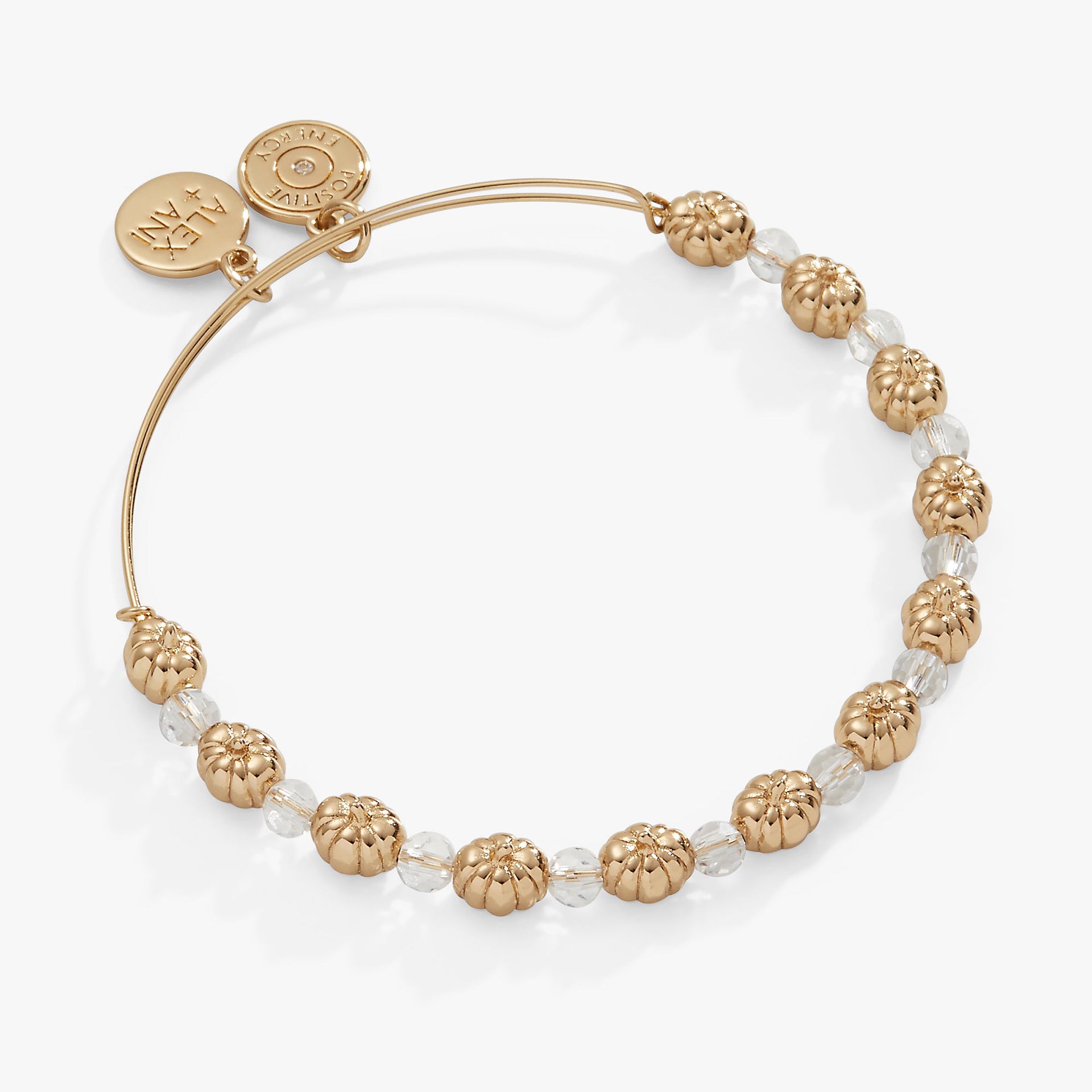 Expandable bangle featuring pumpkin beads and clear crystals in a shiny finish.