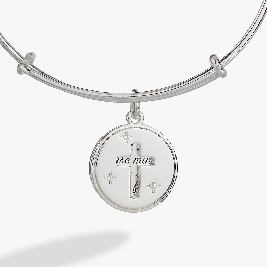 Hidden Message Cross Affirmation Bangle in Sterling Silver