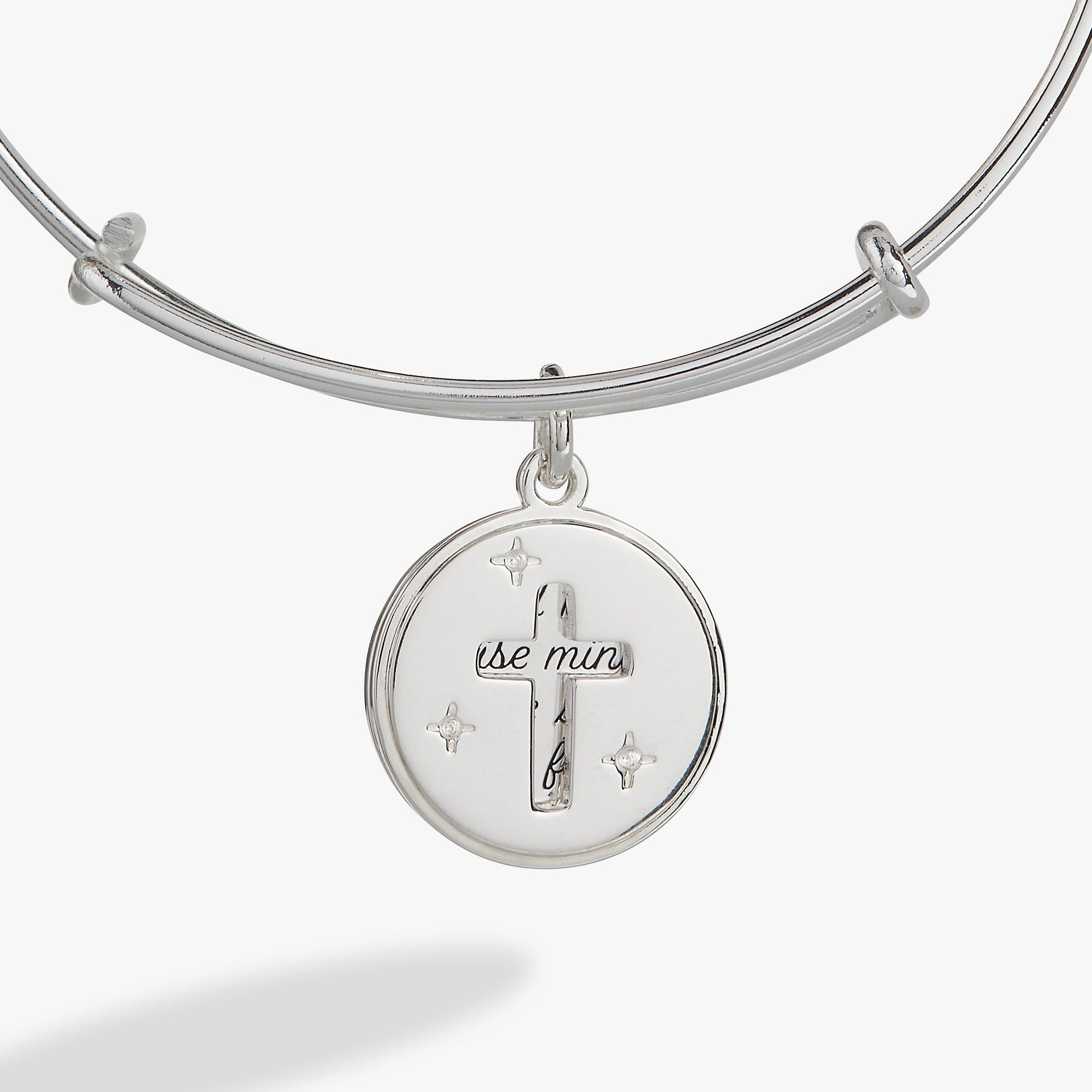 Hidden Message Cross Affirmation Bangle in Sterling Silver