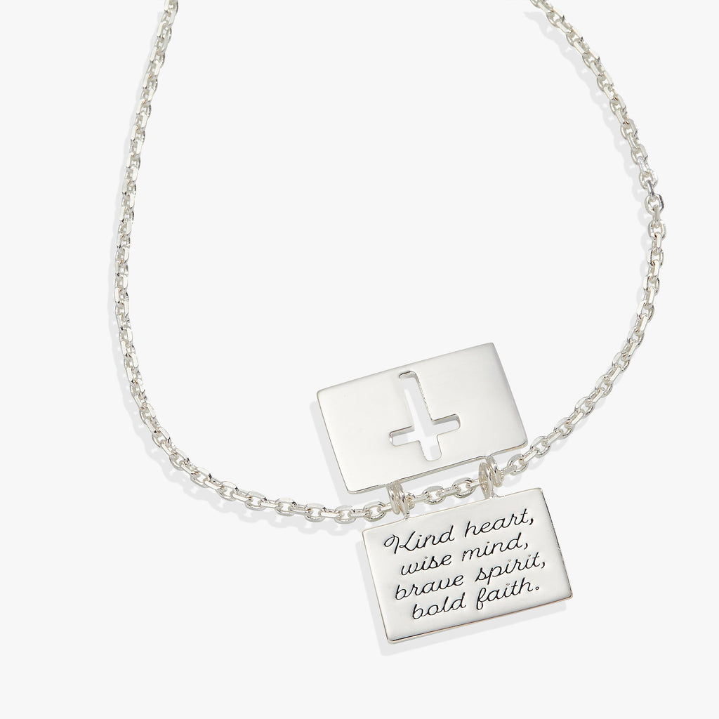 Hidden Message Cross Affirmation Necklace in Polished Silver