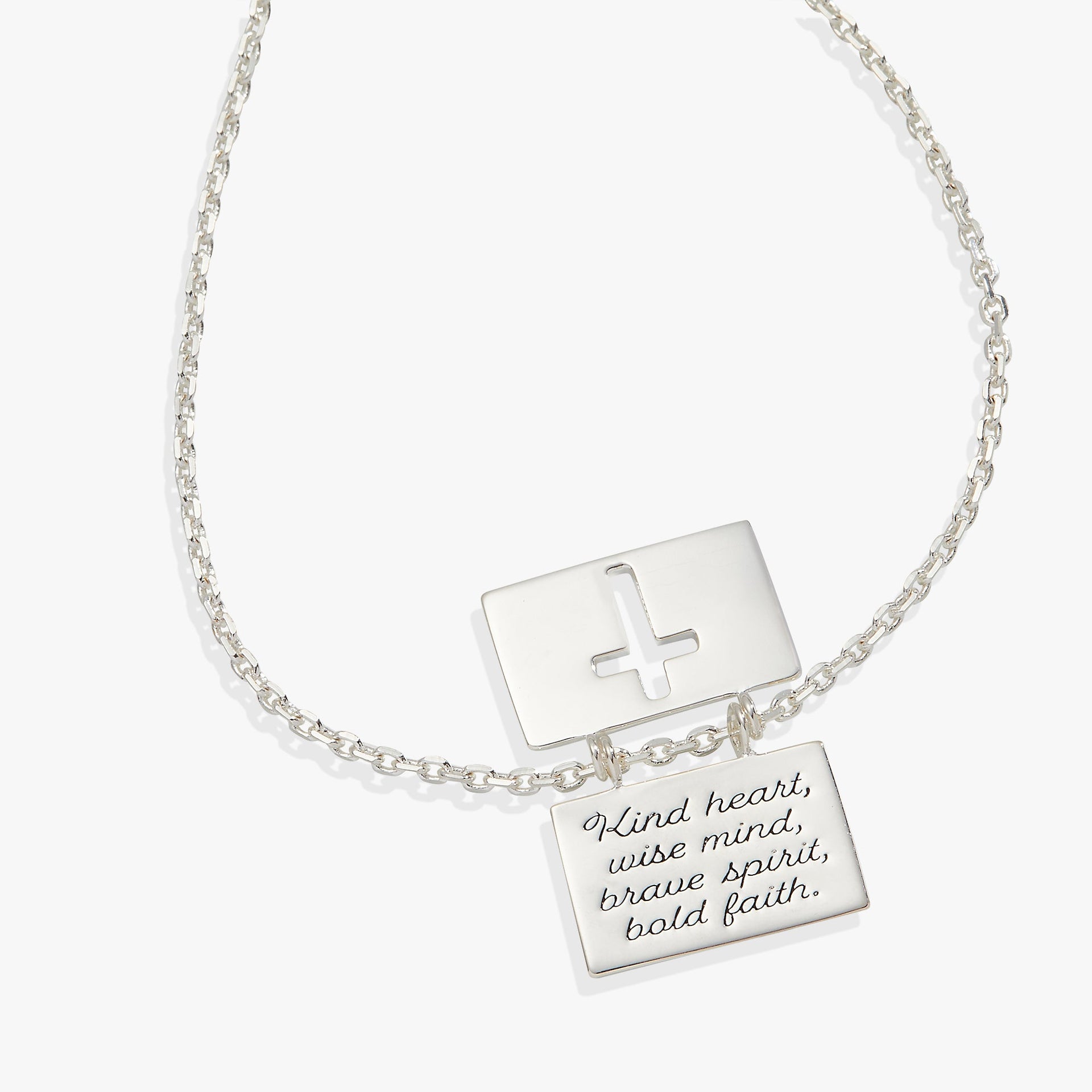 Hidden Message Cross Affirmation Necklace in Polished Silver