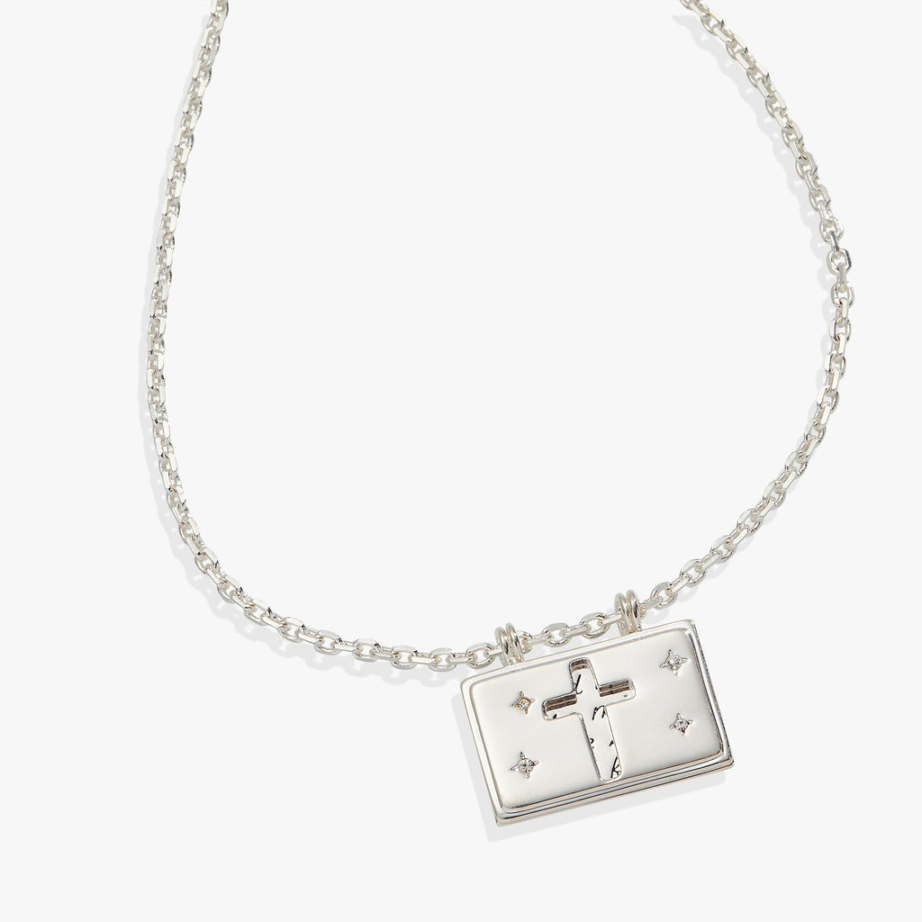 Hidden Message Cross Affirmation Necklace in Polished Silver