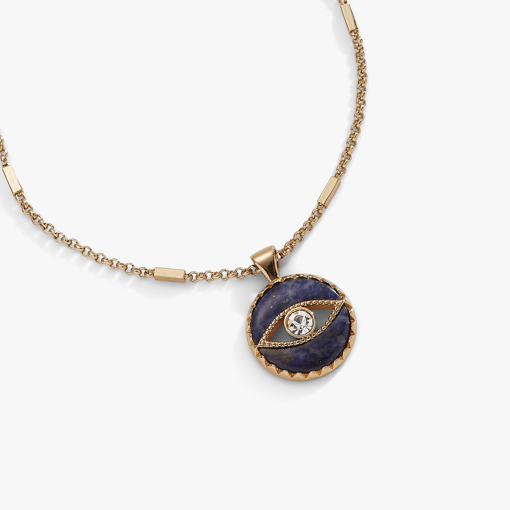 Sodalite Evil Eye Protection Necklace Gold Bar Chain
