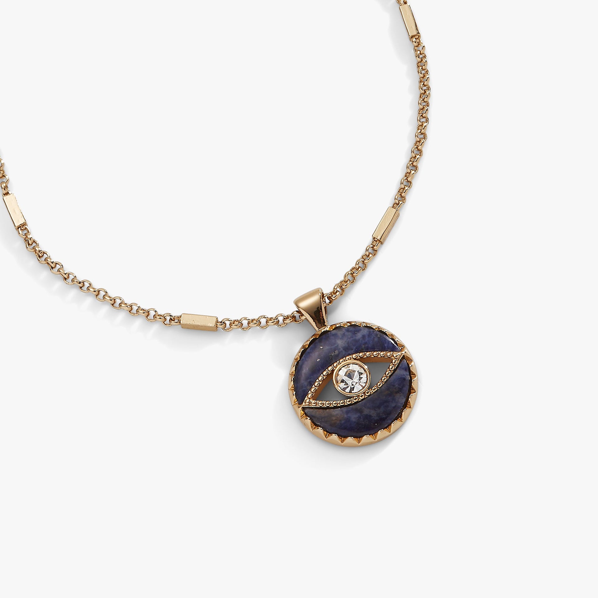 Sodalite Evil Eye Protection Necklace Gold Bar Chain