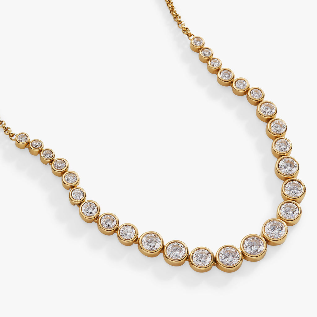 Crystal Tennis Necklace in Gold or Silver Finish for Formal Wear