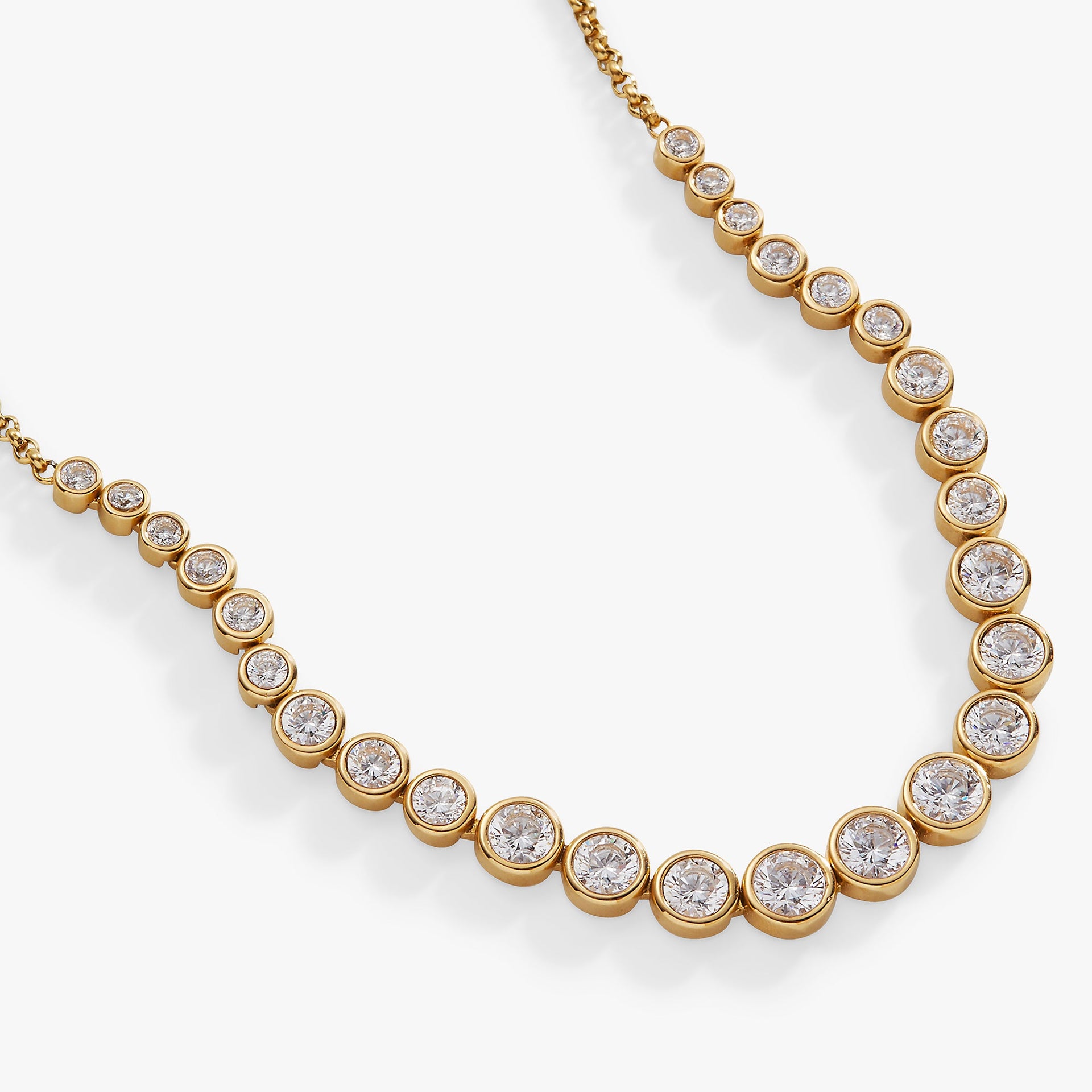 Crystal Tennis Necklace in Gold or Silver Finish for Formal Wear