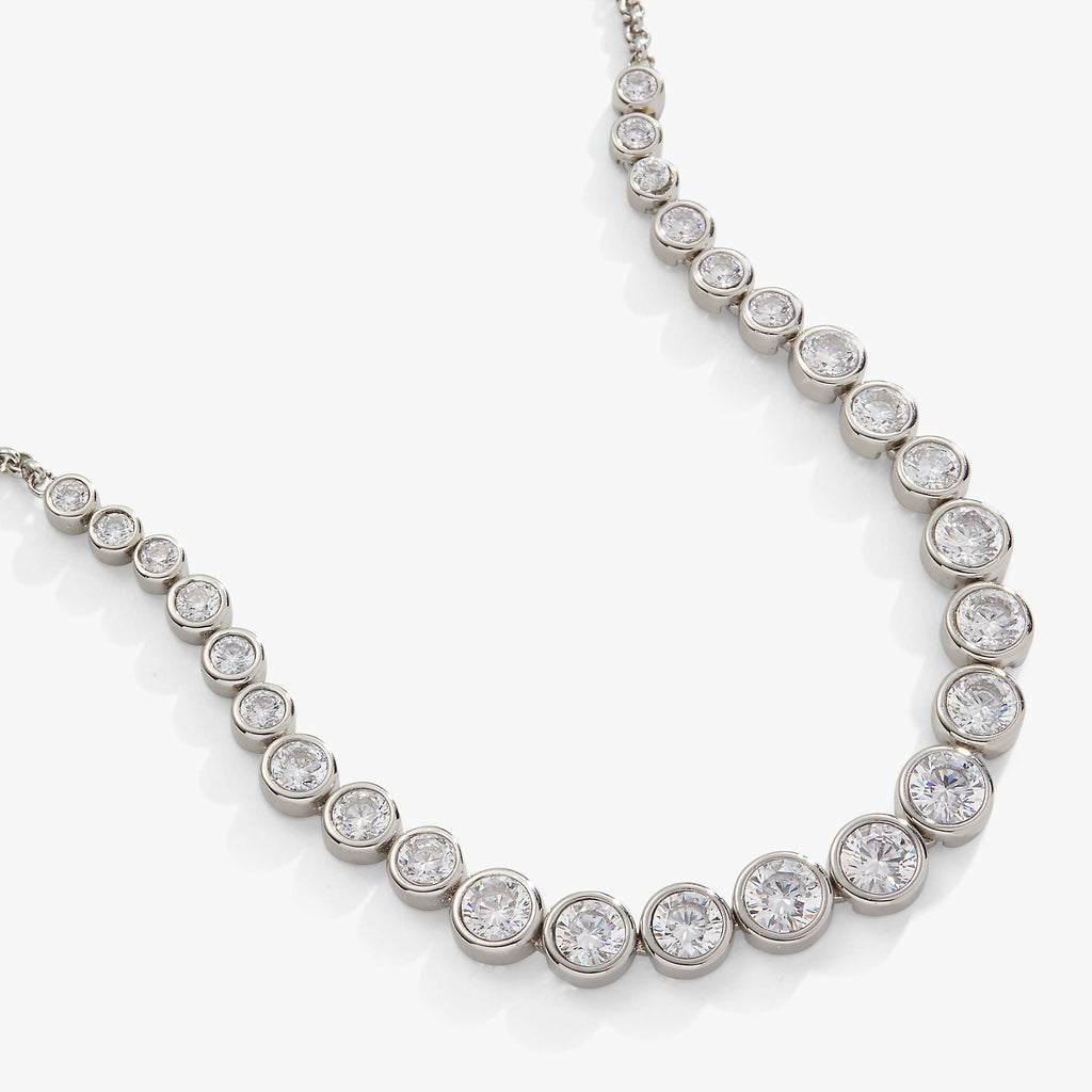 Crystal Tennis Necklace in Gold or Silver Finish for Formal Wear