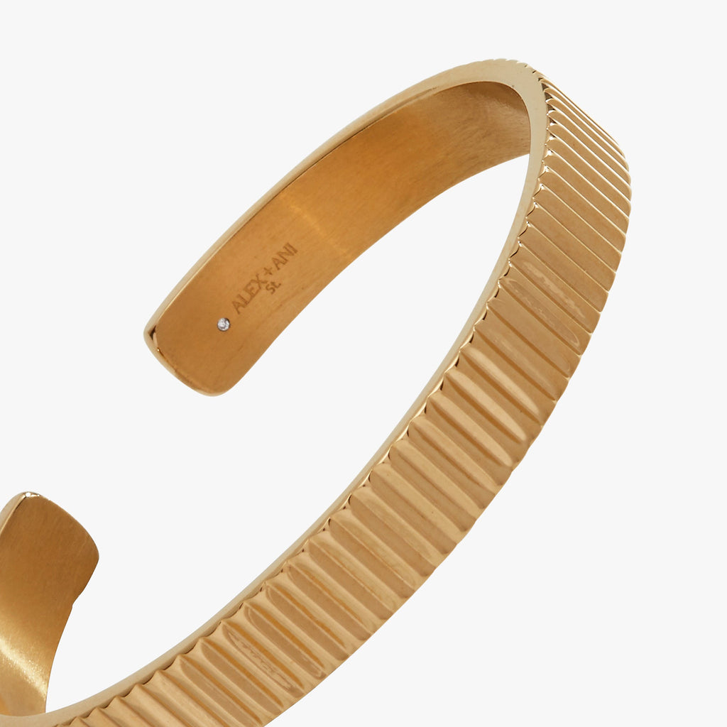 Ribbed Textured Cuff Bracelet in Gold Stainless Steel