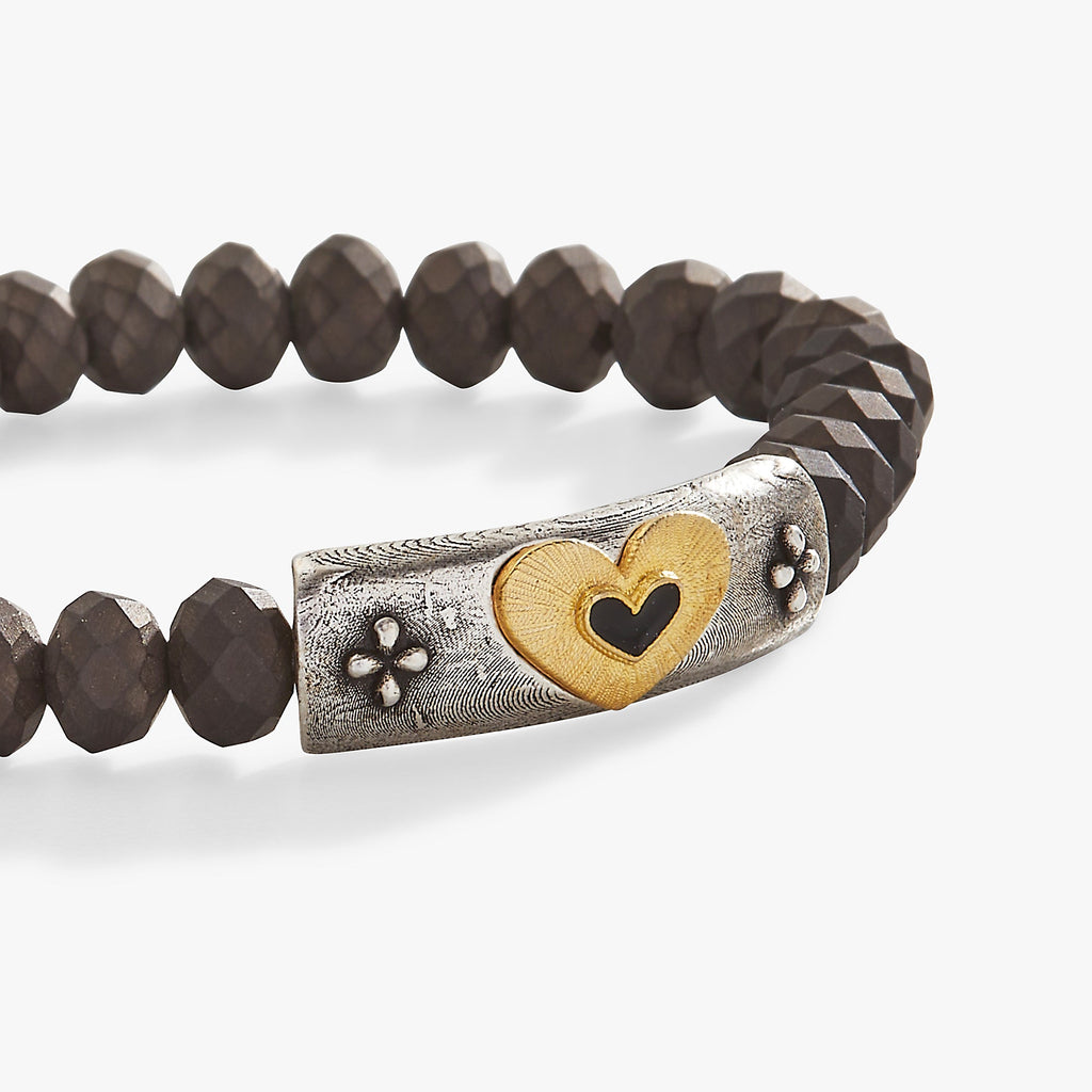Antique Heart Stretch Bracelet with Textured Glass Beads