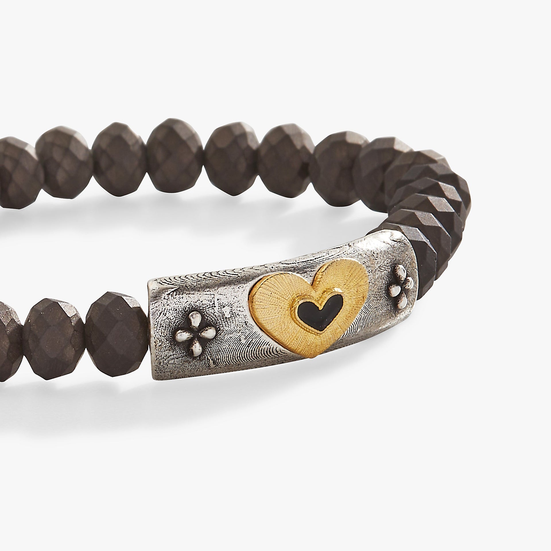 Antique Heart Stretch Bracelet with Textured Glass Beads