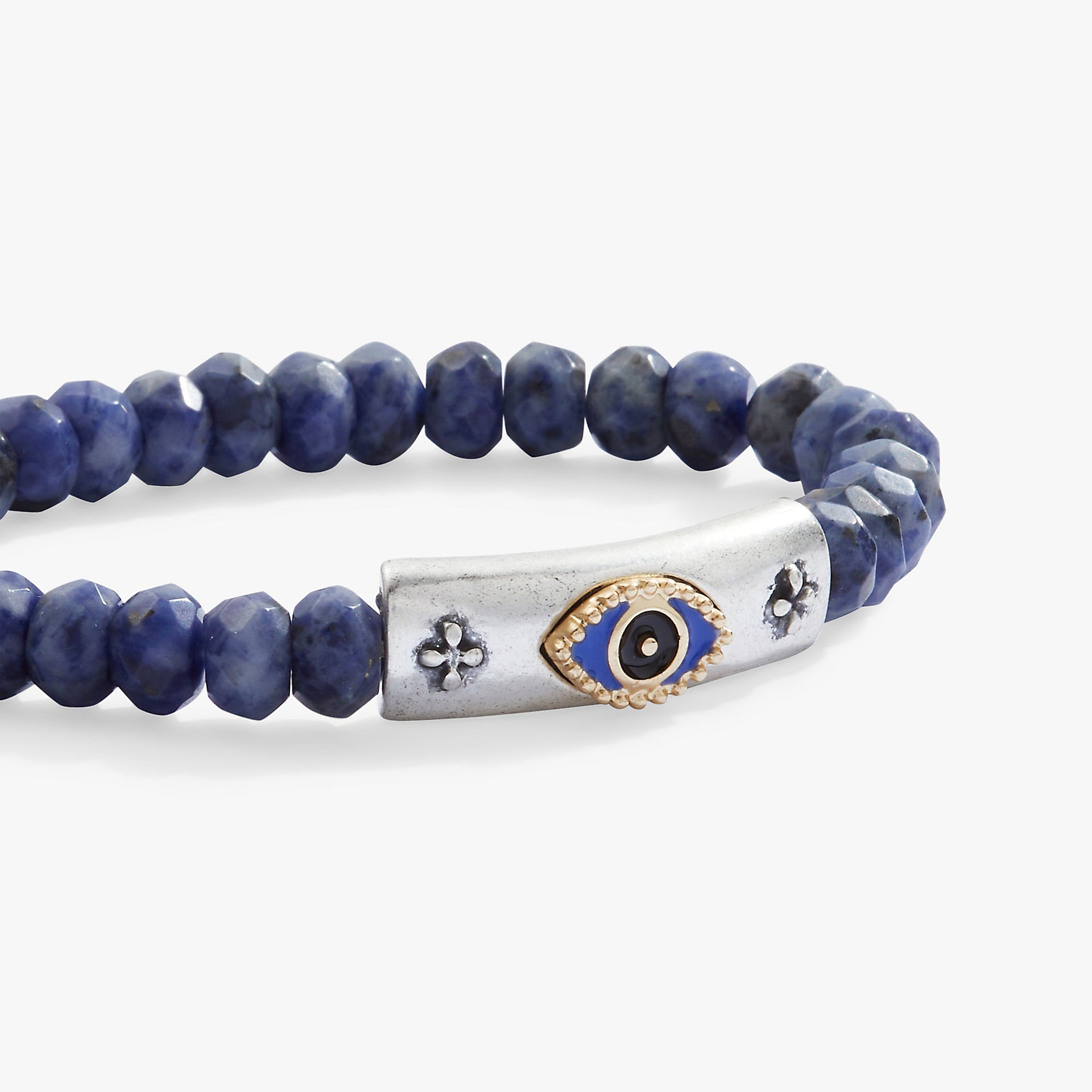 Antique Two-Tone Evil Eye Stretch Bracelet with Sodalite Beads