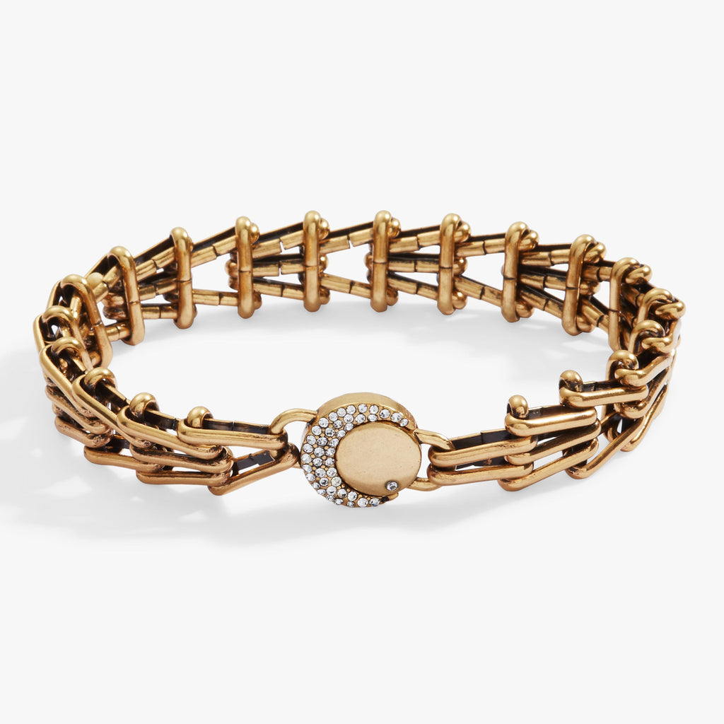 Wanderer chunky antique gold chain bracelet with sparkling crescent moon magnetic clasp
