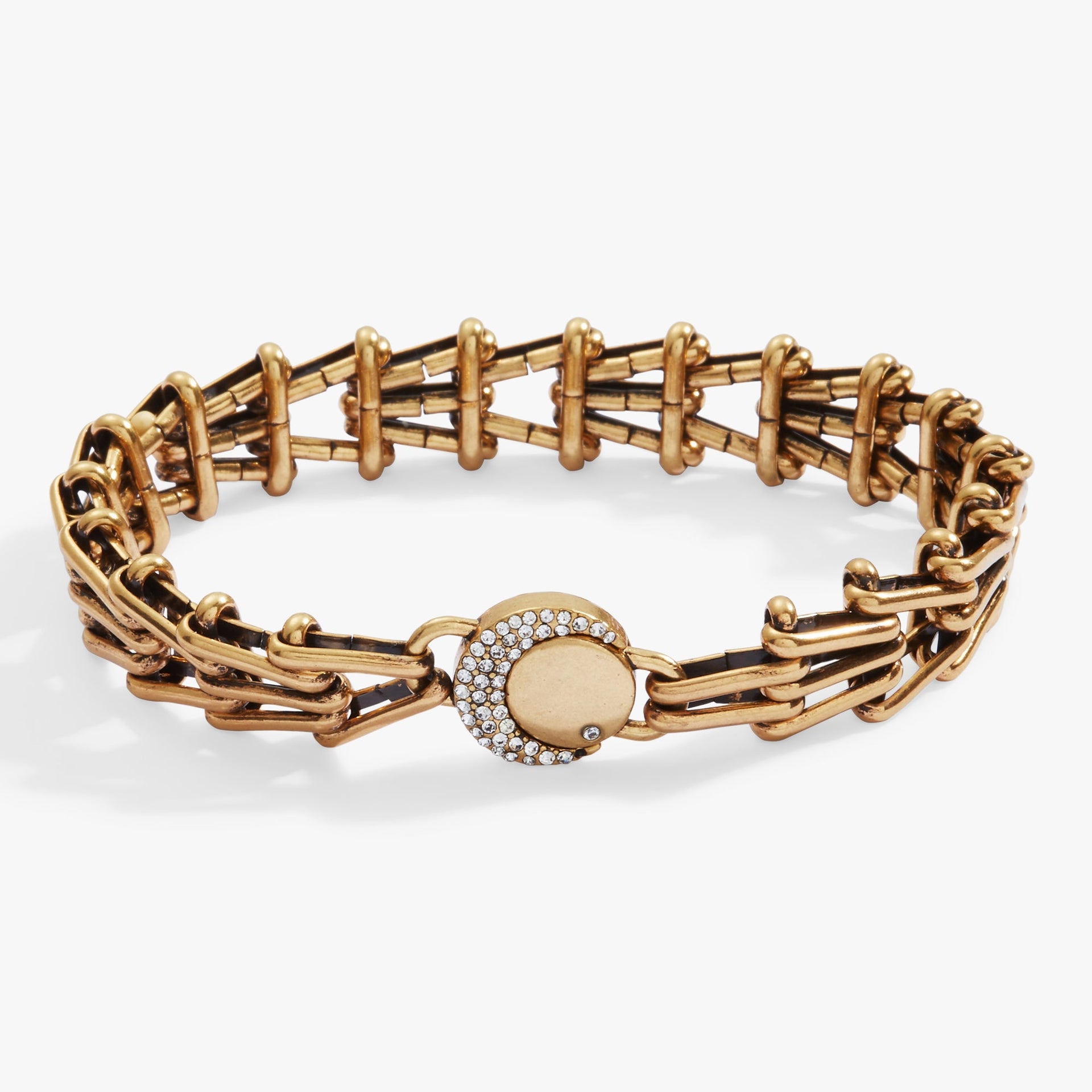 Wanderer chunky antique gold chain bracelet with sparkling crescent moon magnetic clasp