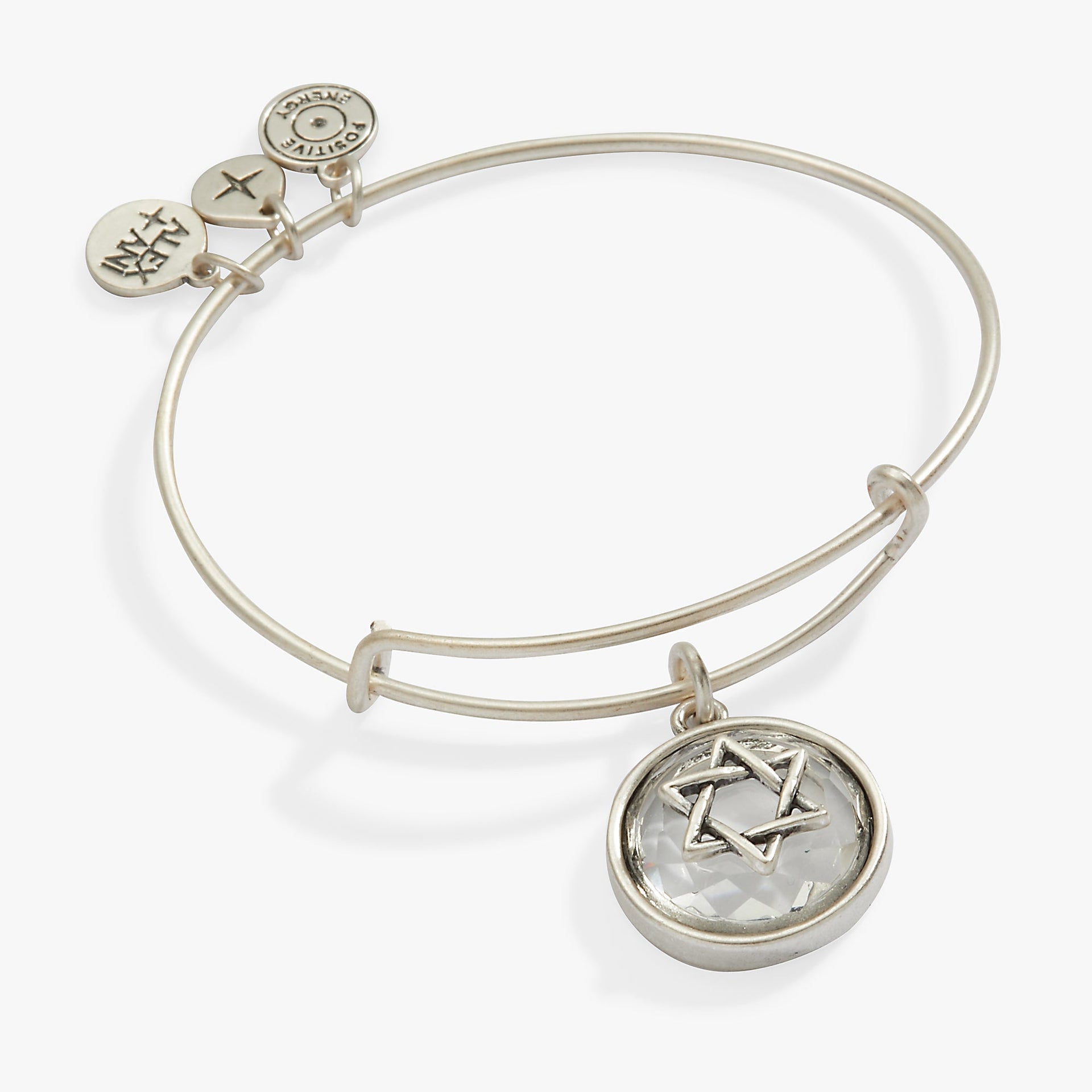 Silver-tone Star of David charm bangle with a clear crystal circle charm