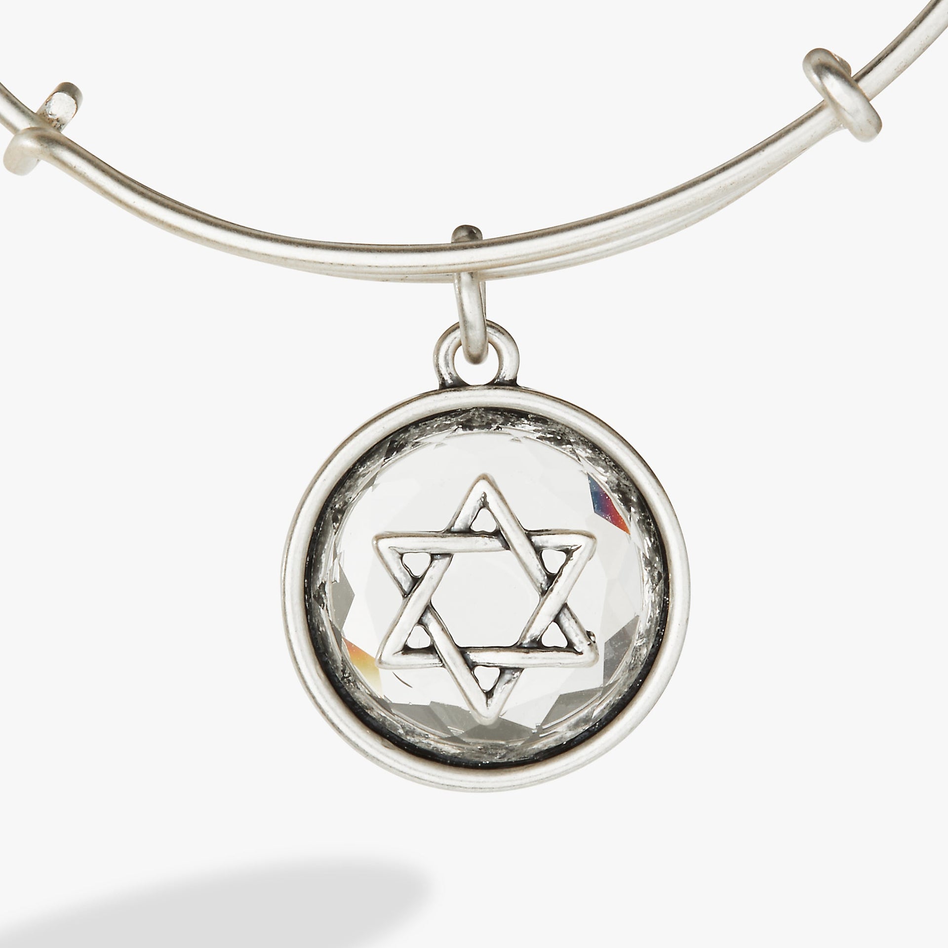 Star of David Crystal Charm Bangle in Silver-Tone