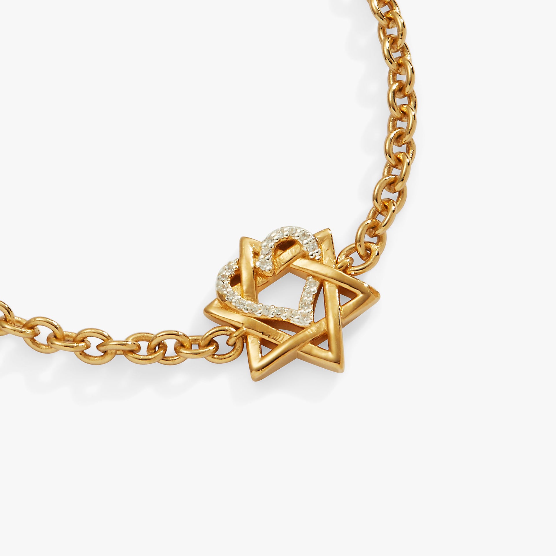 14kt Gold Plated Star of David and Heart Crystal Bracelet