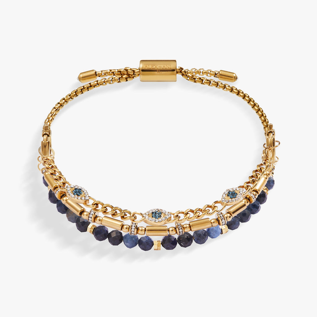 Evil Eye Stranded Bracelet Set with Blue Crystal Accents