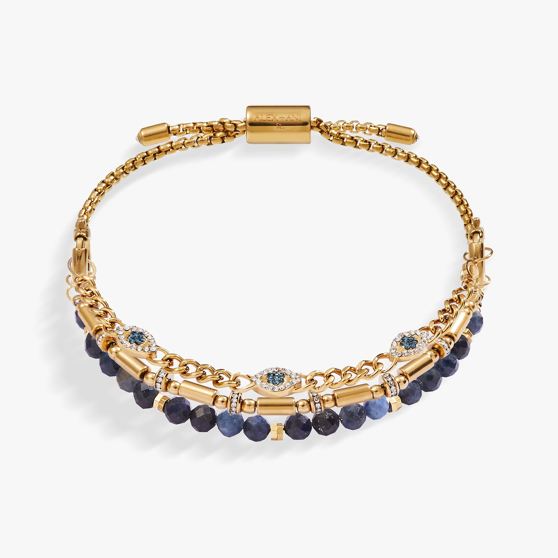 Evil Eye Stranded Bracelet Set with Blue Crystal Accents
