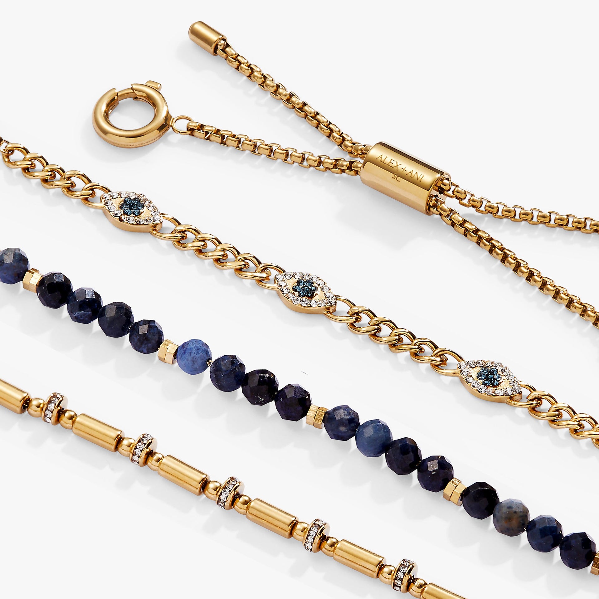 Evil Eye Stranded Bracelet Set with Blue Crystal Accents