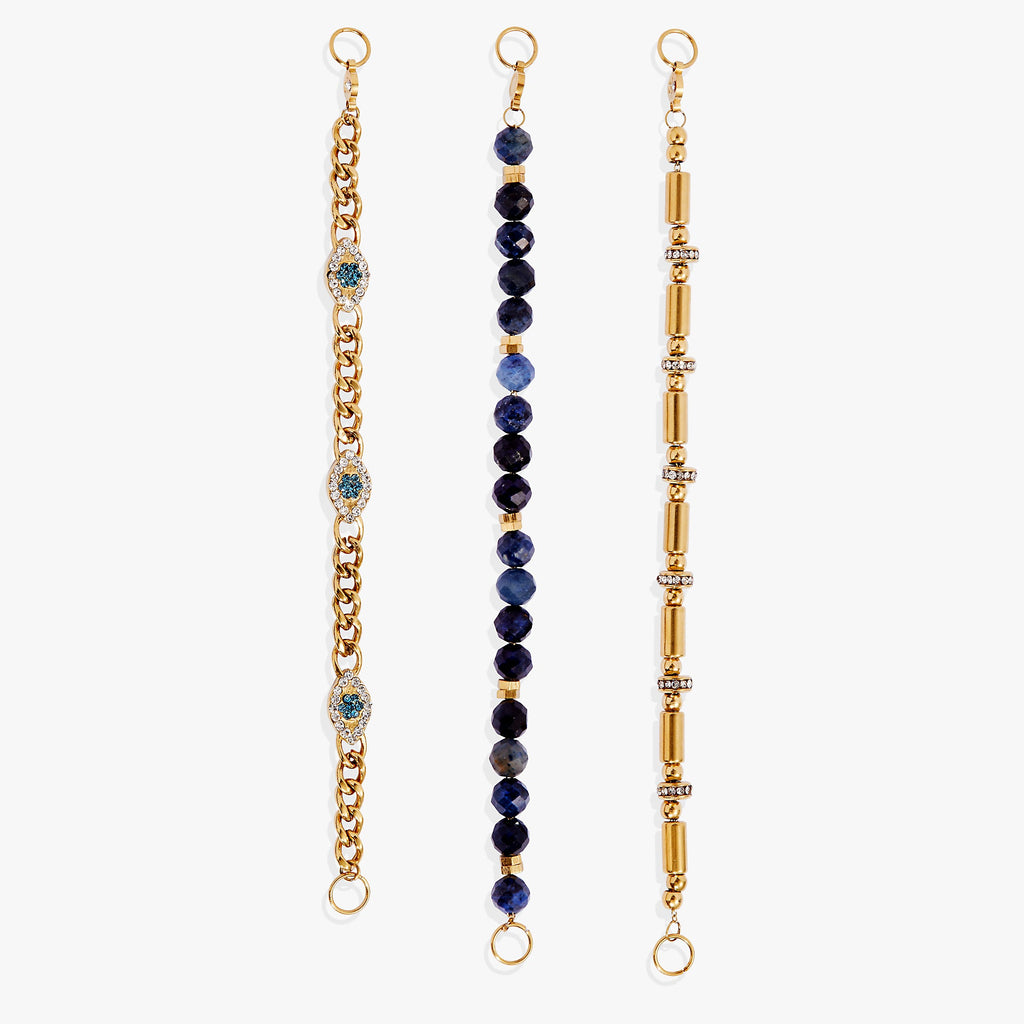 Evil Eye Stranded Bracelet Set with Blue Crystal Accents