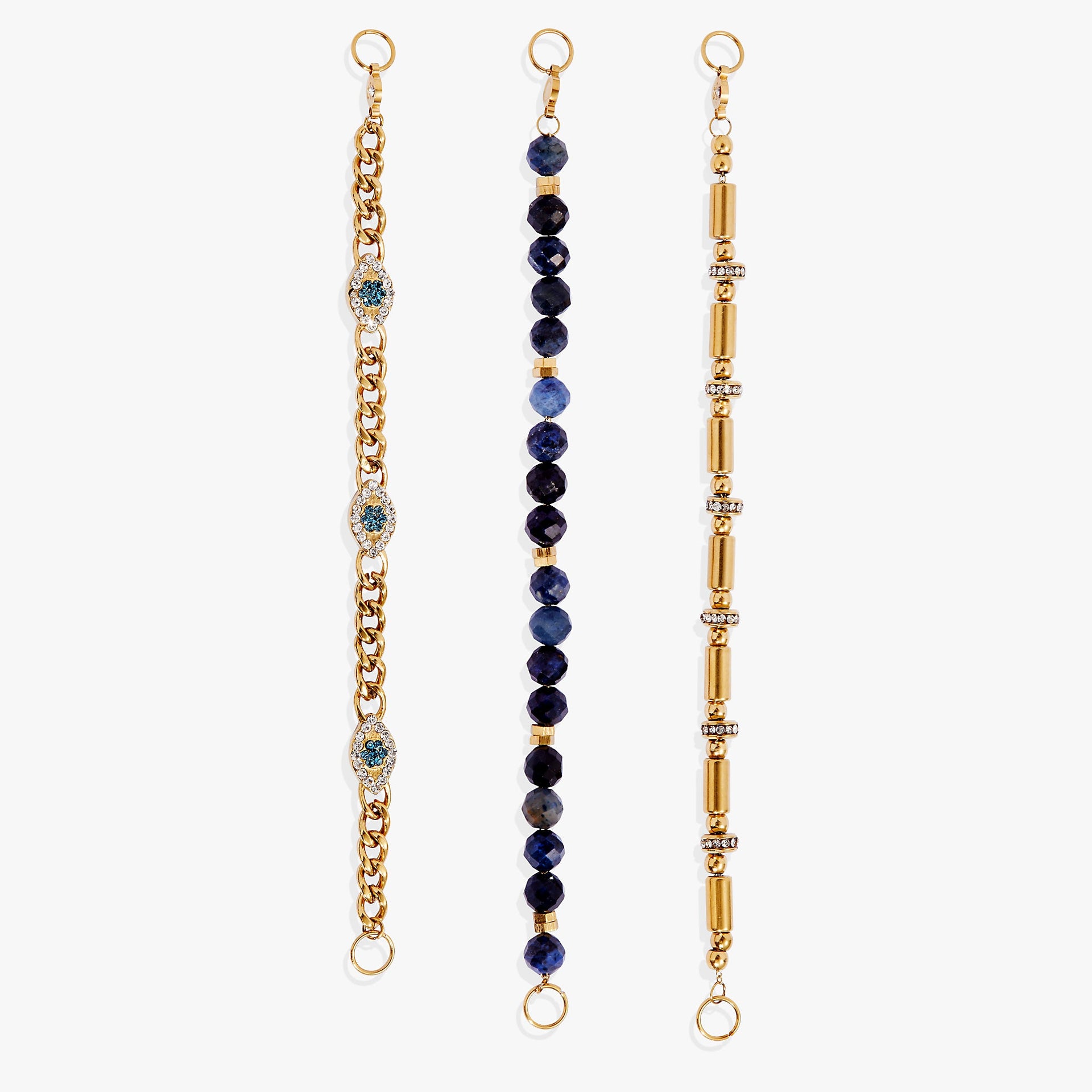 Evil Eye Stranded Bracelet Set with Blue Crystal Accents