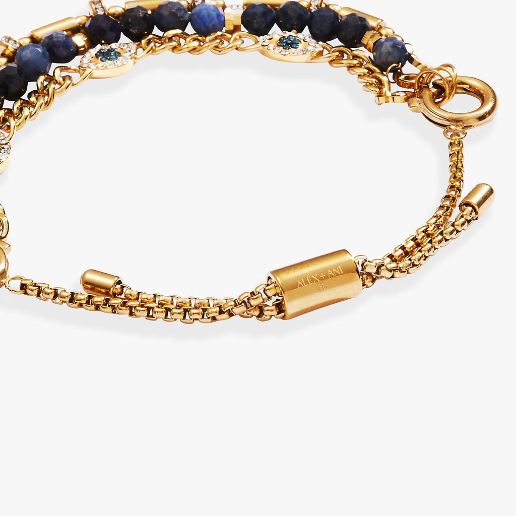 Evil Eye Stranded Bracelet Set with Blue Crystal Accents