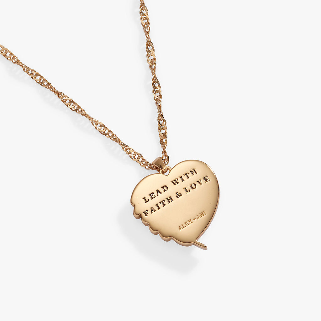Mother of Pearl Wings of Protection Heart Charm Necklace