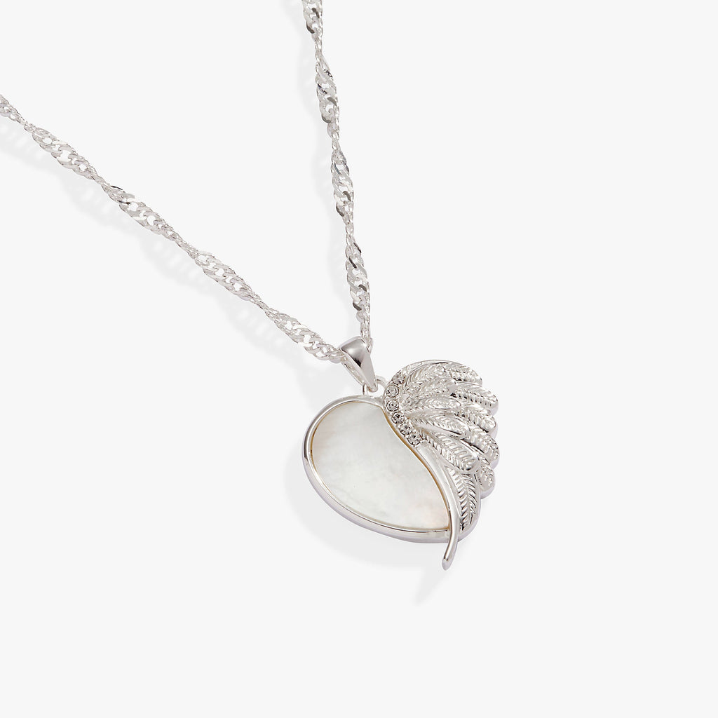 Mother of Pearl Wings of Protection Heart Charm Necklace