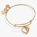 Wings of Protection bangle with Mother of Pearl heart charm and crystal-embellished angel wing