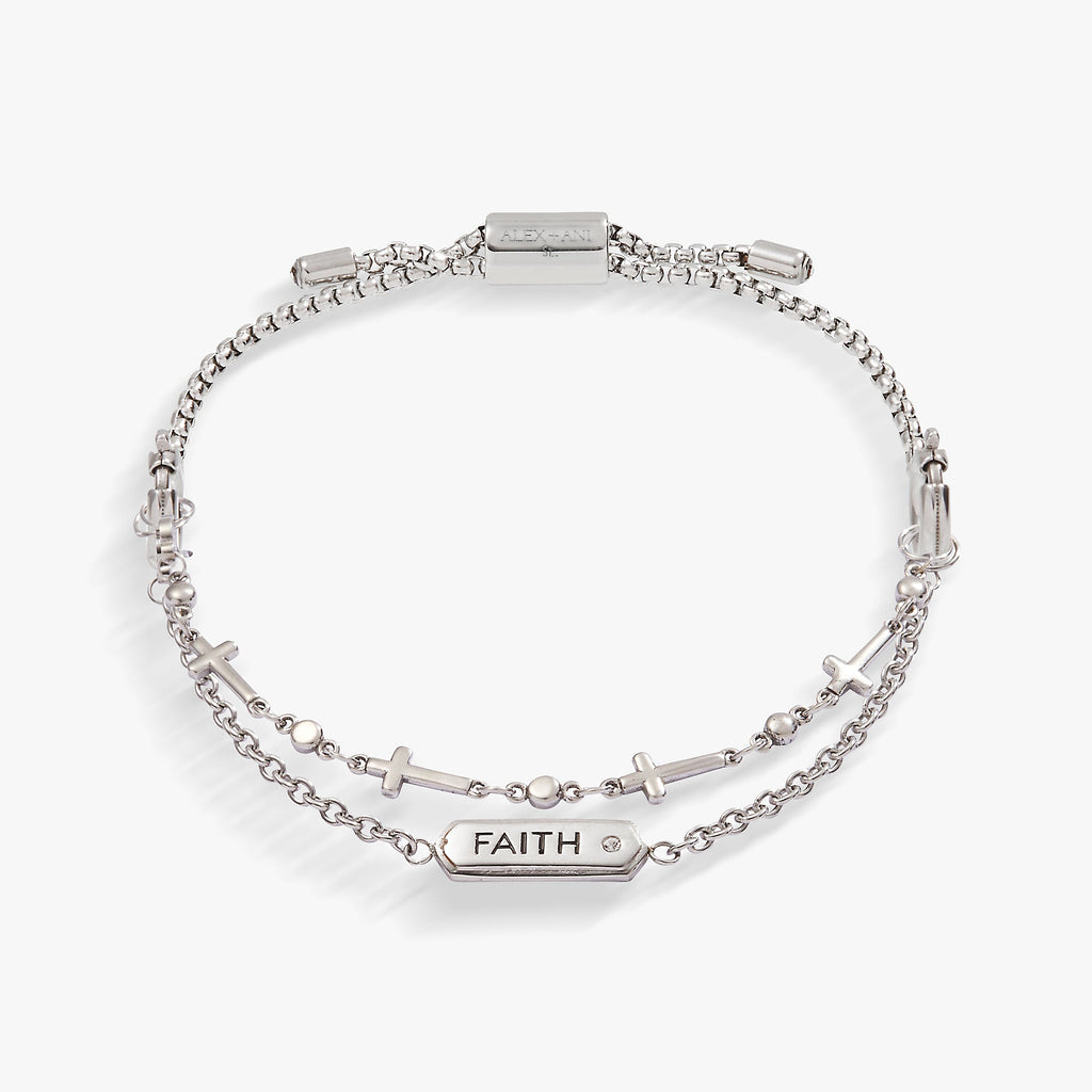 Faith Stranded™ Two-Row Bracelet Set with CZ Cross Charms
