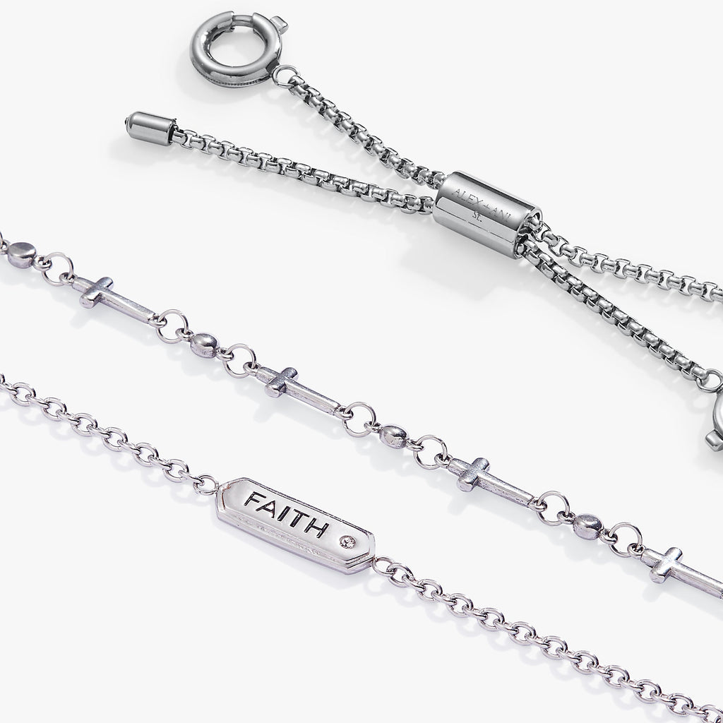 Faith Stranded™ Two-Row Bracelet Set with CZ Cross Charms