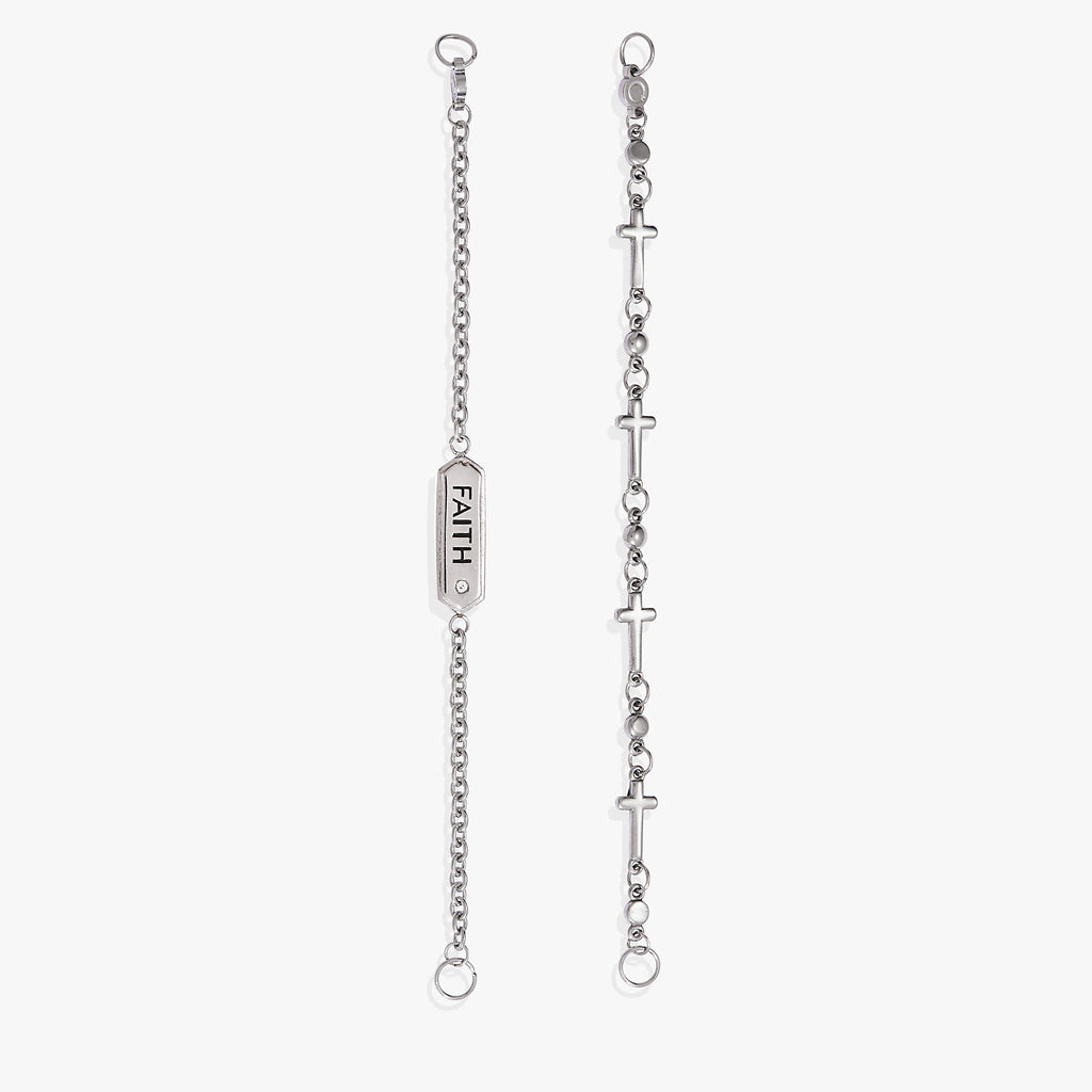 Faith Stranded™ Two-Row Bracelet Set with CZ Cross Charms
