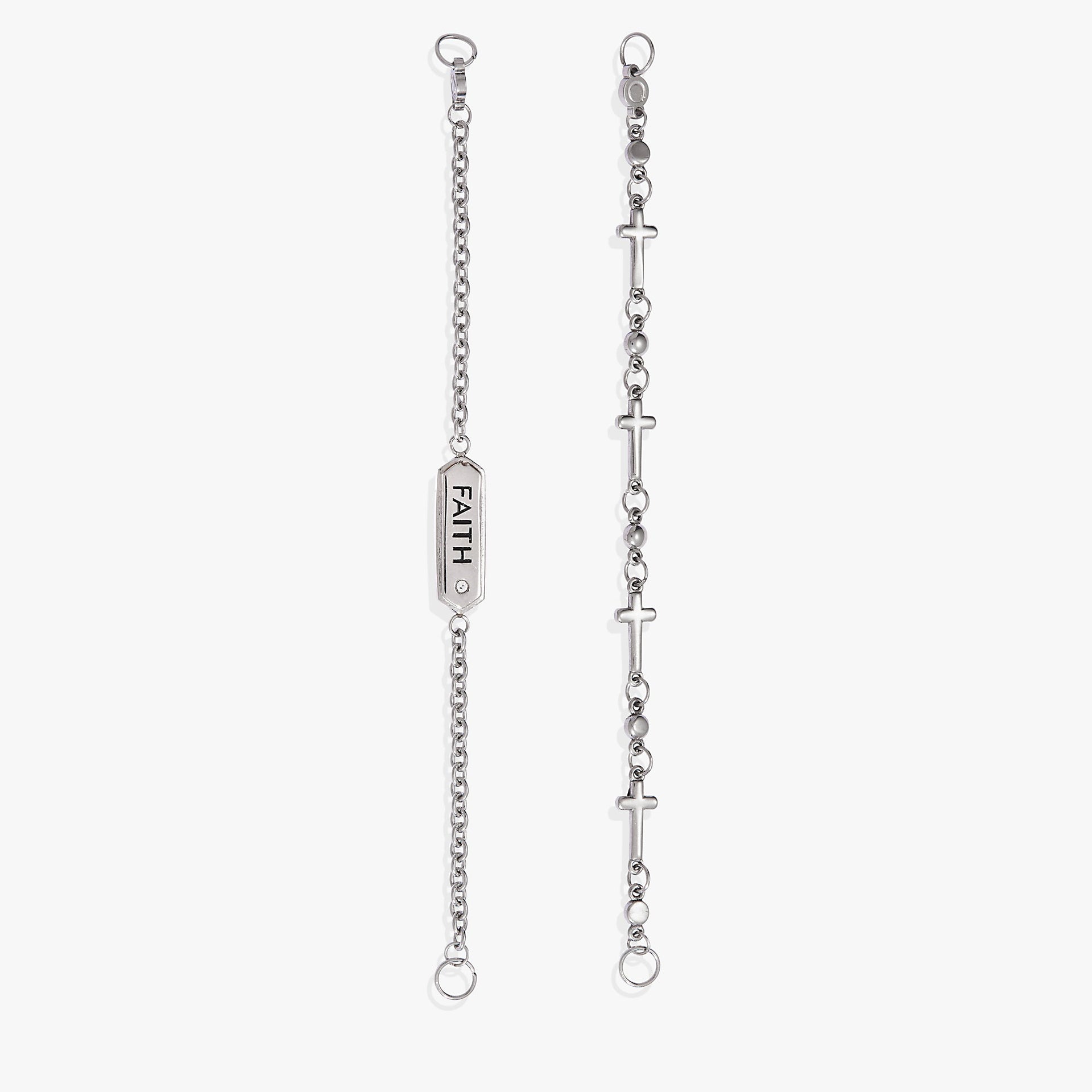 Faith Stranded™ Two-Row Bracelet Set with CZ Cross Charms