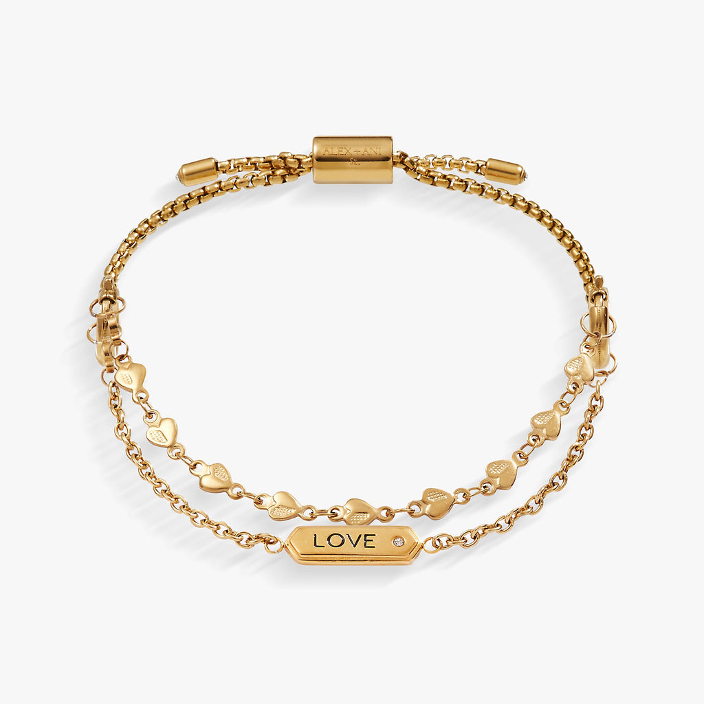 Stranded Love Charm Chain Bracelet Set with Cubic Zirconia