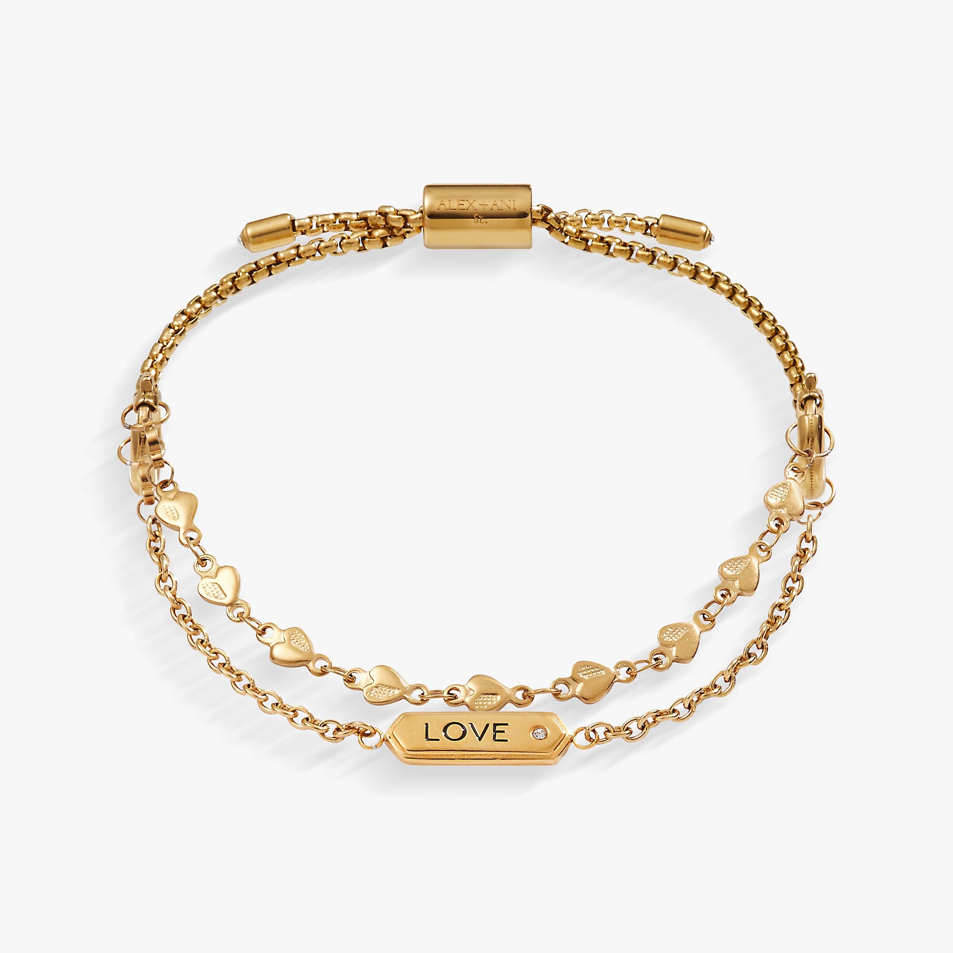 Stranded Love Charm Chain Bracelet Set with Cubic Zirconia