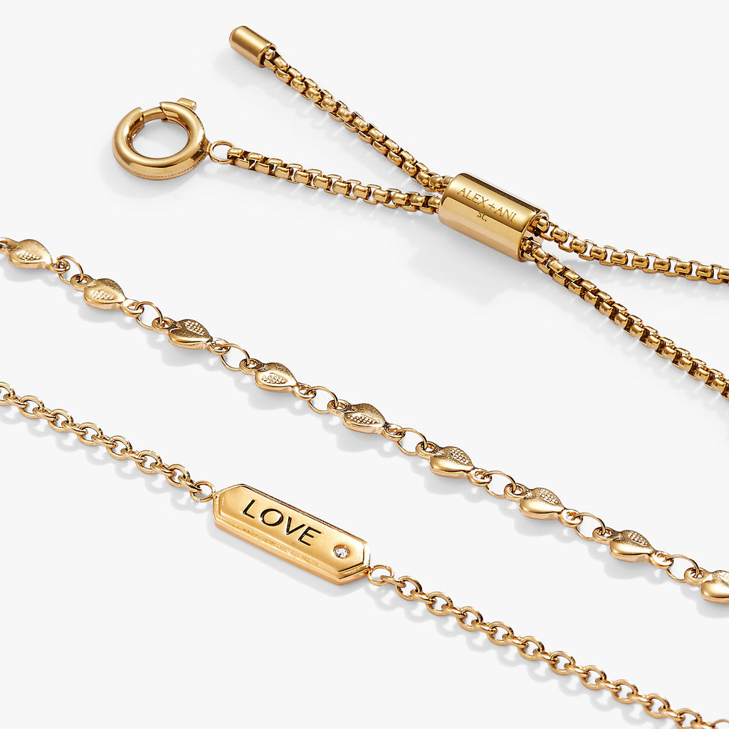 Stranded Love Charm Chain Bracelet Set with Cubic Zirconia
