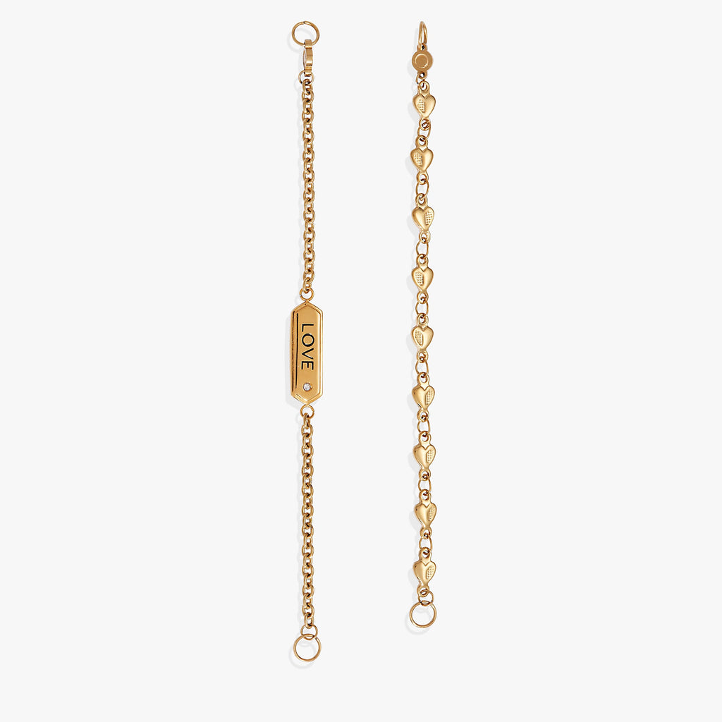 Stranded Love Charm Chain Bracelet Set with Cubic Zirconia
