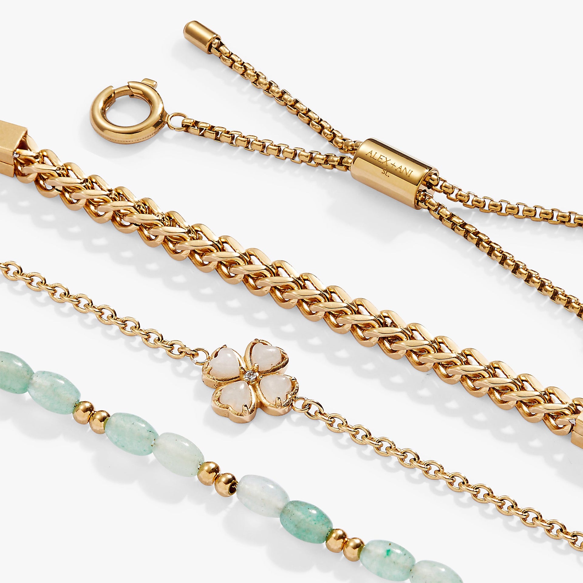 Four-Leaf Clover Stranded™ Bracelet Set with White Jade